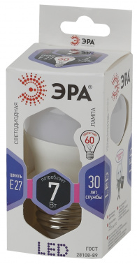 Лампа светодиодная ЭРА STD LED P45-7W-860-E27 E27 / Е27 7Вт шар холодный дневной свет (1/100) (Б0031402) фото 3 Лампа светодиодная ЭРА STD LED P45-7W-860-E27 E27 / Е27 7Вт шар холодный дневной свет (1/100) (Б0031402) фото 3