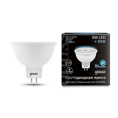 Лампа светодиодная GAUSS MR16 12V 5W 530lm 4100K GU5.3 1/10/100 (201505205) Лампа светодиодная GAUSS MR16 12V 5W 530lm 4100K GU5.3 1/10/100 (201505205)