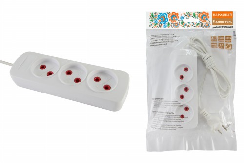 Удлинитель НАРОДНЫЙ 3 гнезда, 1,5 метра, без заземления, 6А, 1380 Вт, белый, ШВВП 2х0,75 (1/62) (SQ1303-1200) фото 2 Удлинитель НАРОДНЫЙ 3 гнезда, 1,5 метра, без заземления, 6А, 1380 Вт, белый, ШВВП 2х0,75 (1/62) (SQ1303-1200) фото 2