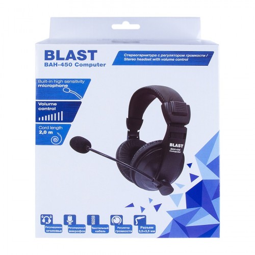 Гарнитура BLAST BAH-450, черный, шнур 2 м. в тканевой оплетке (1/20) (20003) фото 2 Гарнитура BLAST BAH-450, черный, шнур 2 м. в тканевой оплетке (1/20) (20003) фото 2