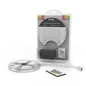 Комплект светодиодной ленты GAUSS Basic 5050/30 12V 6W/m 390lm/m RGB 10mm IP20 5m 1/50 (BT012) Комплект светодиодной ленты GAUSS Basic 5050/30 12V 6W/m 390lm/m RGB 10mm IP20 5m 1/50 (BT012)