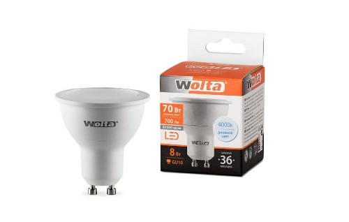 Лампа светодиодная WOLTA MR16 8Вт 4000K 700лм GU10 1/50 (25SPAR16-230-8GU10) Лампа светодиодная WOLTA MR16 8Вт 4000K 700лм GU10 1/50 (25SPAR16-230-8GU10)