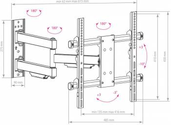 Кронштейн для LED/LCD телевизоров Arm media PARAMOUNT-40 black,26"-65",нак. 3-10°, пов. 180°, 4 шт/уп. (10188) фото 3 Кронштейн для LED/LCD телевизоров Arm media PARAMOUNT-40 black,26"-65",нак. 3-10°, пов. 180°, 4 шт/уп. (10188) фото 3