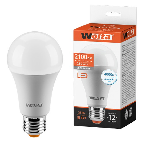 Лампа светодиодная WOLTA Груша A67 25Вт 4000К 2100лм Е27 1/50 (25S67BL25E27) Лампа светодиодная WOLTA Груша A67 25Вт 4000К 2100лм Е27 1/50 (25S67BL25E27)