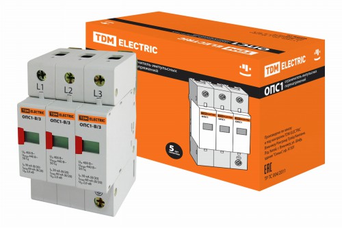 Разрядник ОПС1-B 3Р In=30kA Un=400B Im=60kA TDM (SQ0201-0003) фото 2 Разрядник ОПС1-B 3Р In=30kA Un=400B Im=60kA TDM (SQ0201-0003) фото 2