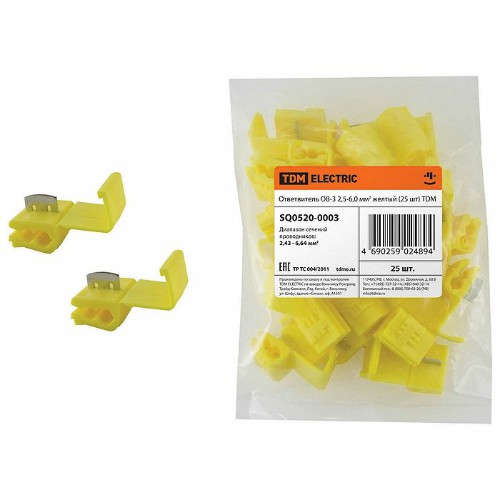 Ответвитель ОВ-3 2,5-6,0 мм2 желтый (25 шт) TDM (SQ0520-0003) Ответвитель ОВ-3 2,5-6,0 мм2 желтый (25 шт) TDM (SQ0520-0003)