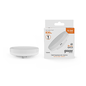 Лампа светодиодная GAUSS Basic GX53 12,5W 830lm 3000K 1/10/100 (10849132) Лампа светодиодная GAUSS Basic GX53 12,5W 830lm 3000K 1/10/100 (10849132)
