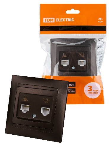 Розетка телефонная RJ11 + компьютерная RJ45 шоколад , с/у, "Лама" (10/120) TDM (SQ1815-0519) Розетка телефонная RJ11 + компьютерная RJ45 шоколад , с/у, "Лама" (10/120) TDM (SQ1815-0519)
