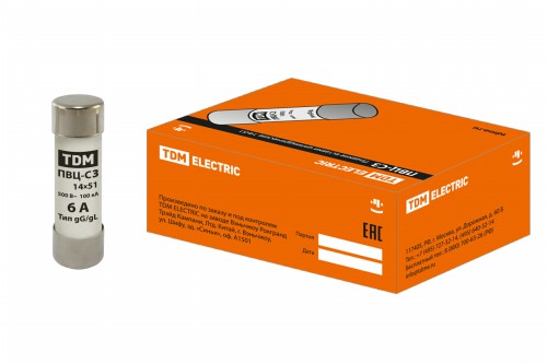 Плавкая вставка ПВЦ-С3 14х51 6А TDM (SQ0729-0014) фото 2 Плавкая вставка ПВЦ-С3 14х51 6А TDM (SQ0729-0014) фото 2