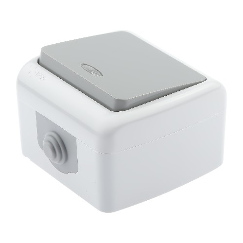 Выключатель INTRO Atlantic 5-102-03 с подсветкой, 10А-250В, IP54, открытой установки, серый (Б0050941) фото 3 Выключатель INTRO Atlantic 5-102-03 с подсветкой, 10А-250В, IP54, открытой установки, серый (Б0050941) фото 3