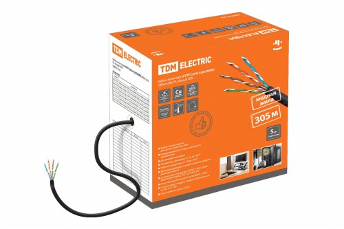 Кабель витая пара U/UTP Cat 5e 4х2х24AWG (305м) solid, PE, чёрный TDM (SQ0107-0105) фото 2 Кабель витая пара U/UTP Cat 5e 4х2х24AWG (305м) solid, PE, чёрный TDM (SQ0107-0105) фото 2