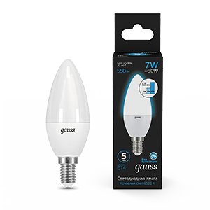 Лампа светодиодная GAUSS Candle 7W 550lm 6500К E14 шаг. диммирование 1/10/100 (103101307-S) Лампа светодиодная GAUSS Candle 7W 550lm 6500К E14 шаг. диммирование 1/10/100 (103101307-S)