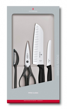 Набор кухонных ножей Victorinox Swiss Classic Kitchen, компл.: 4 шт., чёрный (подар. коробка) (6.7133.4G) Набор кухонных ножей Victorinox Swiss Classic Kitchen, компл.: 4 шт., чёрный (подар. коробка) (6.7133.4G)