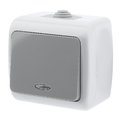 Выключатель INTRO Atlantic 5-102-03 с подсветкой, 10А-250В, IP54, открытой установки, серый (Б0050941) Выключатель INTRO Atlantic 5-102-03 с подсветкой, 10А-250В, IP54, открытой установки, серый (Б0050941)