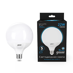 Лампа светодиодная GAUSS G125 22W 1900lm 6500K E27 1/10 (105102322) Лампа светодиодная GAUSS G125 22W 1900lm 6500K E27 1/10 (105102322)