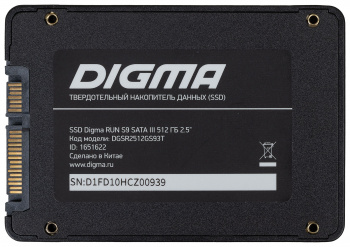 яВнутренний SSD Digma 512GB Run S9, SATA-III, R/W - 520/475 MB/s, 2.5", Silicon Motion SM2259XT, 3D TLC (DGSR2512GS93T) фото 4 яВнутренний SSD Digma 512GB Run S9, SATA-III, R/W - 520/475 MB/s, 2.5", Silicon Motion SM2259XT, 3D TLC (DGSR2512GS93T) фото 4