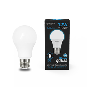 Лампа светодиодная GAUSS A60 12W 1200lm 6500K E27 1/10/50 (102502312) Лампа светодиодная GAUSS A60 12W 1200lm 6500K E27 1/10/50 (102502312)