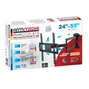 Кронштейн для LED/LCD телевизоров Arm media LCD-415 black,24"-55",нак. + 10° -15°, пов. 180°, 5 шт/уп. (10194) фото 4 Кронштейн для LED/LCD телевизоров Arm media LCD-415 black,24"-55",нак. + 10° -15°, пов. 180°, 5 шт/уп. (10194) фото 4