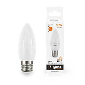 Лампа светодиодная GAUSS Elementary Свеча 10W 750lm 3000K E27 1/10/100 (30210) Лампа светодиодная GAUSS Elementary Свеча 10W 750lm 3000K E27 1/10/100 (30210)