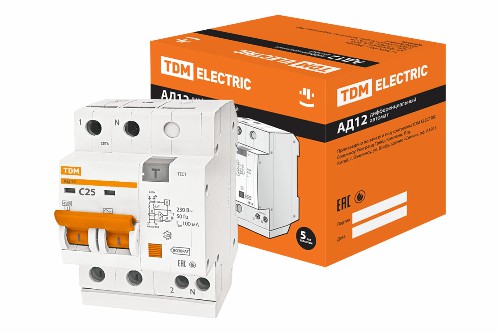 Диф.автомат АД12 2Р 25А 100мА TDM (SQ0204-0012) Диф.автомат АД12 2Р 25А 100мА TDM (SQ0204-0012)