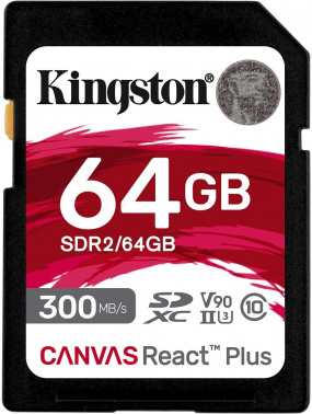 Карта памяти SDXC 64GB Kingston Class 10 UHS-II U3 V90 React Plus (300 Mb/s) (SDR2/64GB) Карта памяти SDXC 64GB Kingston Class 10 UHS-II U3 V90 React Plus (300 Mb/s) (SDR2/64GB)