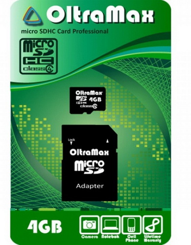 Карта памяти яMicroSD 4GB OltraMax Class 4 + SD адаптер (OM004GCSDHC4-AD) Карта памяти яMicroSD 4GB OltraMax Class 4 + SD адаптер (OM004GCSDHC4-AD)