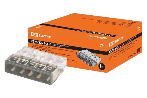 Строительно-монтажная клемма КБМ-2273-235 (2,5мм2) с пастой TDM (SQ0517-0114) Строительно-монтажная клемма КБМ-2273-235 (2,5мм2) с пастой TDM (SQ0517-0114)