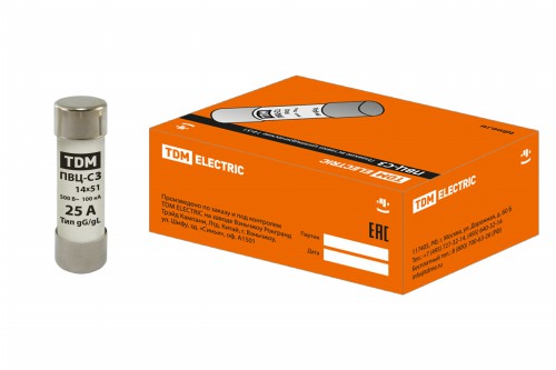 Плавкая вставка ПВЦ-С3 14х51 25А TDM (SQ0729-0018) фото 2 Плавкая вставка ПВЦ-С3 14х51 25А TDM (SQ0729-0018) фото 2