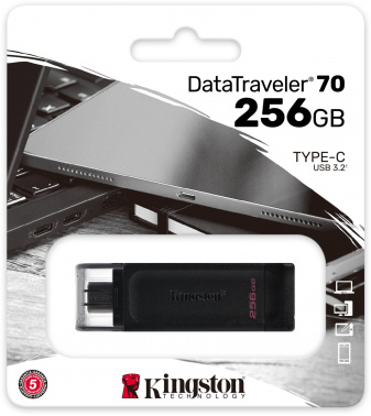 Флеш-накопитель USB 3.0 256GB Kingston DataTraveler 70 (Type C) чёрный (DT70/256GB) фото 3 Флеш-накопитель USB 3.0 256GB Kingston DataTraveler 70 (Type C) чёрный (DT70/256GB) фото 3