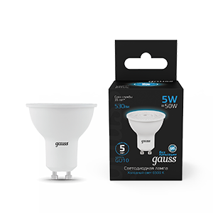 Лампа светодиодная GAUSS MR16 5W 530lm 6500K GU10 1/10/100 (101506305) Лампа светодиодная GAUSS MR16 5W 530lm 6500K GU10 1/10/100 (101506305)