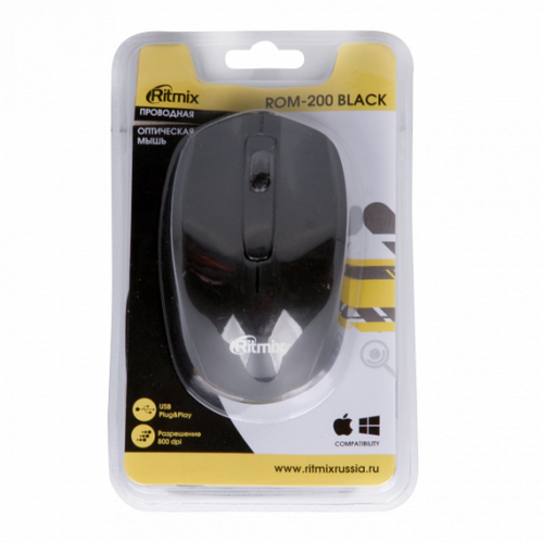 Мышь проводная RITMIX ROM-200, USB, черный (1/40) (15119382) фото 2 Мышь проводная RITMIX ROM-200, USB, черный (1/40) (15119382) фото 2