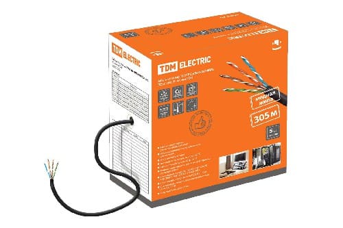 Кабель витая пара U/UTP Cat 5e 4х2х24AWG (305м) solid, PE, чёрный TDM (SQ0107-0105) фото 3 Кабель витая пара U/UTP Cat 5e 4х2х24AWG (305м) solid, PE, чёрный TDM (SQ0107-0105) фото 3