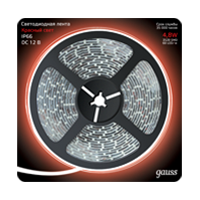 Лента светодиодная GAUSS 2835/60-SMD 4.8W 12V DC красный IP66 (блистер 5м) (311000705)