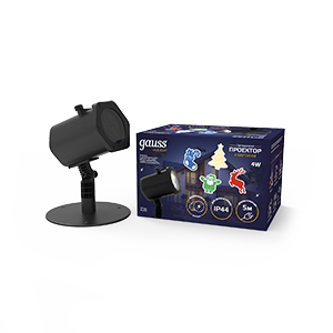 Проектор светодиодный GAUSS "4 картинки" серия Holiday, анимированные картинки Дед Мороз, Рождественский Олень, Подарки, Ёлка, IP44, 1/30 (HL093) Проектор светодиодный GAUSS "4 картинки" серия Holiday, анимированные картинки Дед Мороз, Рождественский Олень, Подарки, Ёлка, IP44, 1/30 (HL093)