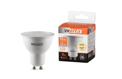 Лампа светодиодная WOLTA MR16 8Вт 3000K 700лм GU10 1/50 (25YPAR16-230-8GU10) Лампа светодиодная WOLTA MR16 8Вт 3000K 700лм GU10 1/50 (25YPAR16-230-8GU10)