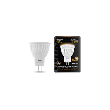 Лампа светодиодная GAUSS MR11 3W 290lm 3000K GU4 1/10/100 (132517103) Лампа светодиодная GAUSS MR11 3W 290lm 3000K GU4 1/10/100 (132517103)