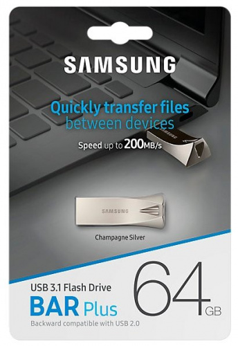 Флеш-накопитель USB 3.1  64GB  Samsung  Bar Plus  серебро (MUF-64BE3/APC) фото 8