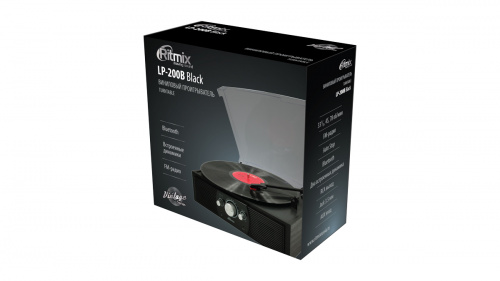 Виниловый проигрыватель RITMIX LP-200B Black wood, 3 скорости, Функция автостоп, Bluetooth, 3.5mm AUX IN, материал: пластик+МЦД (1/4) (80001174) фото 2