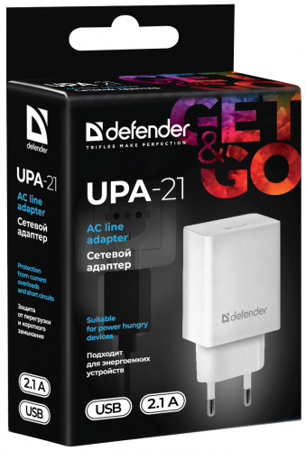 Блок питания сетевой 1 USB DEFENDER UPA-21, 5V/2.1А, белый (1/50) (83571) фото 7