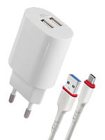 Блок питания сетевой 2 USB DEFENDER UPC-24 5V/2.1А,кабель Type-C, белый (1/50/200) (83679)