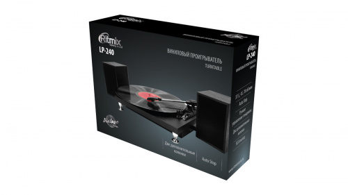 Виниловый проигрыватель RITMIX  LP-240 Black wood,  3 скорости; Функция автостоп; 3.5mm AUX IN (1/3) (80001175) фото 4