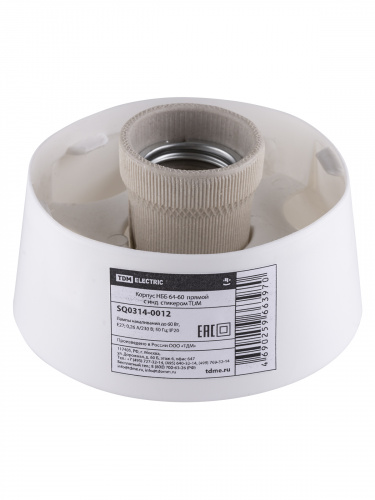 Корпус TDM НББ 64-60 прямой под лампу Е27 с инд. стикером IP20 белый (24/24) (SQ0314-0012)