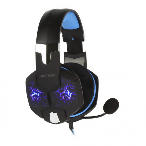 Игровая гарнитура Smartbuy RUSH TAIPAN, велюровые амбушюры, шнур 2,5 м, черный/синяя (SBHG-3000)