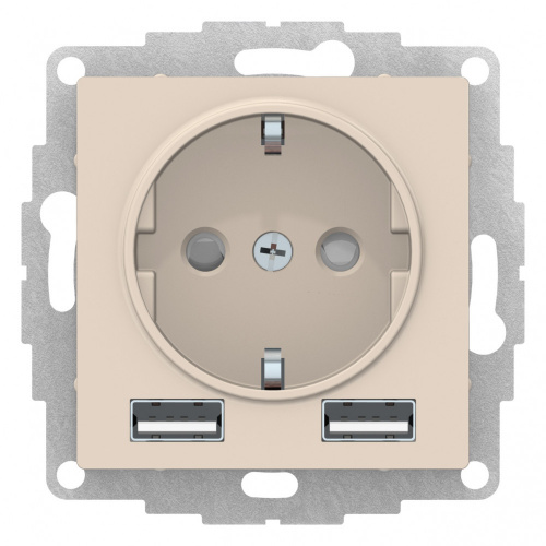 Механизм розетки 3-м С/У ATLASDESIGN 16А IP20 с 2-мя заряд. устройствами USBA+A 5В/2.4А 2х5В/1.2А беж. Systeme Electric ATN000230 (1)