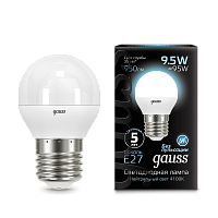 Лампа светодиодная GAUSS Шар 9.5W 950lm 4100K E27 1/10/100 (105102210)