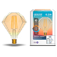 Лампа светодиодная GAUSS Smart Home, филамент, Wi-Fi и голосовое управление, програм-ние режимов, диммер, DIM+CCT E27 Diamond Golden 6,5 Вт 2000-5 (1370112)