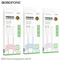 Кабель USB - 8 pin Borofone BX117 Source, 1.0м, 2.4A, ткань, цвет: синий (1/360) (6941991120152)