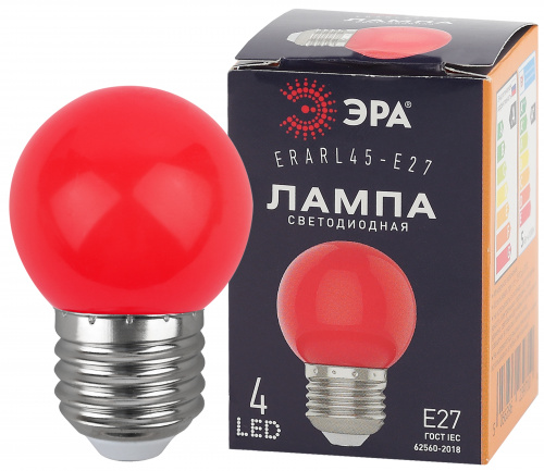 Лампа светодиодная ЭРА STD ERARL45-E27 E27 / Е27 1Вт шар красный для белт-лайт (1/100) (Б0049575)
