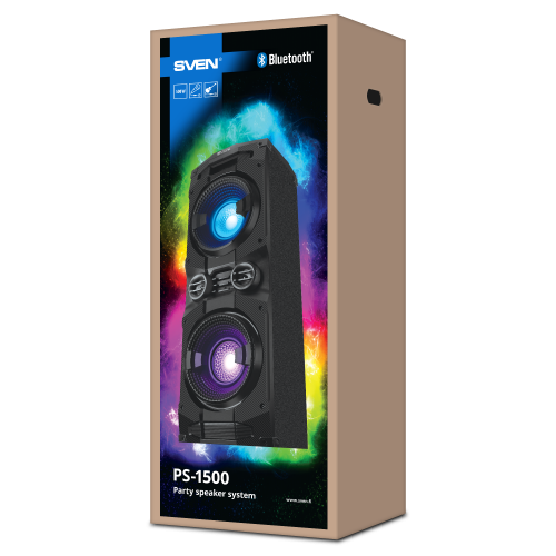 Колонка портативная SVEN АС PS-1500 (500 Вт, напольная, Bluetooth, FM, USB, LED-дисплей, ~230В), черный (1/1) (SV-022020) фото 2