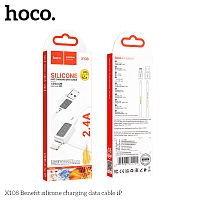 Кабель USB - 8 pin HOCO X108 Benefit, 1.0м, круглый, 2.4А, силикон, цвет: белый (1/31/310) (6942007632201)